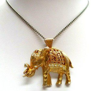 vintage gold tone rhinestone elephant necklace